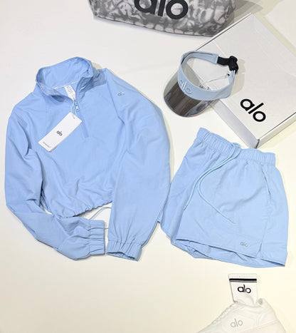Cropped 1/4 Zip Pullover & High Waist Shorts Set