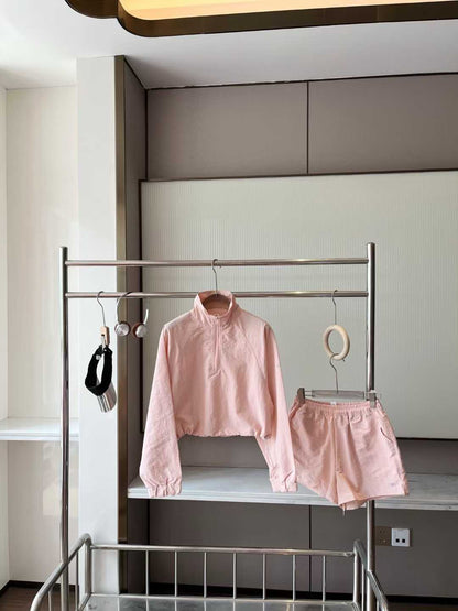 Cropped 1/4 Zip Pullover & High Waist Shorts Set