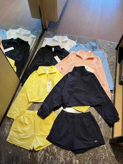 Cropped 1/4 Zip Pullover & High Waist Shorts Set
