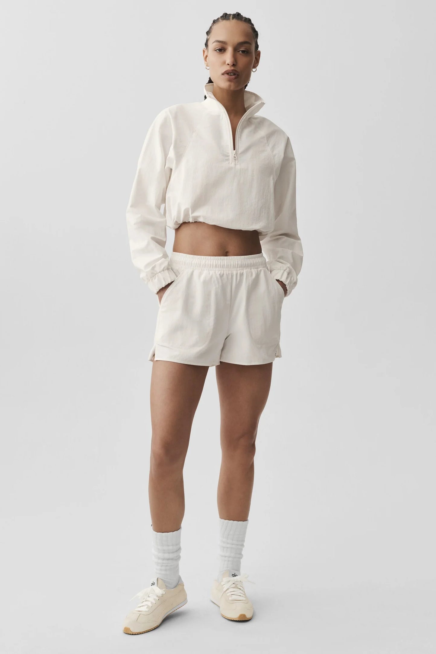 Cropped 1/4 Zip Pullover & High Waist Shorts Set