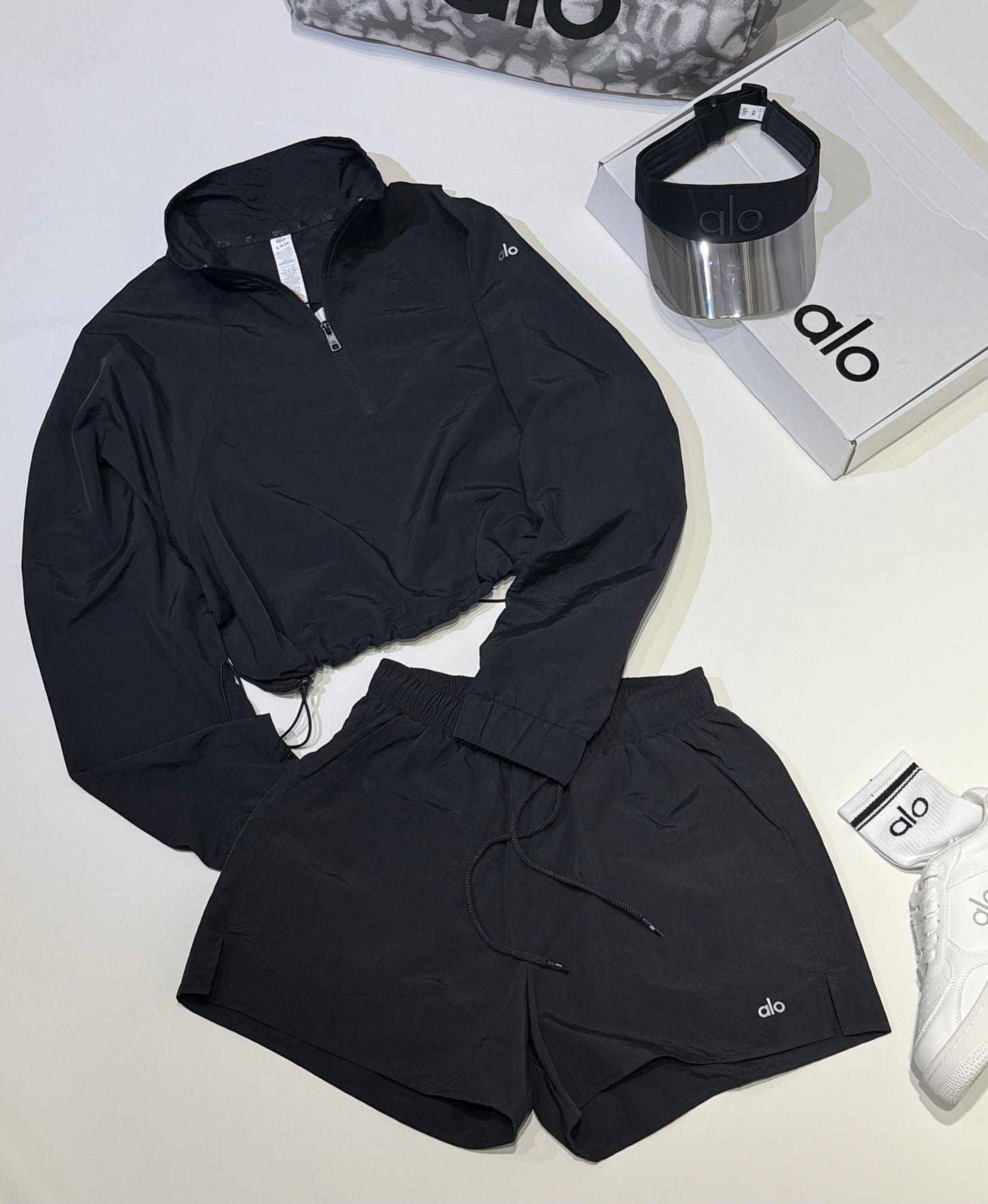 Cropped 1/4 Zip Pullover & High Waist Shorts Set