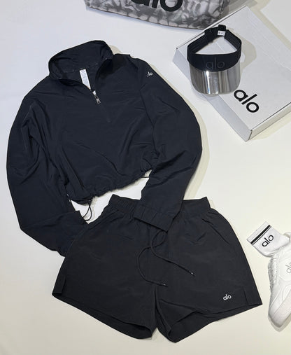 Cropped 1/4 Zip Pullover & High Waist Shorts Set